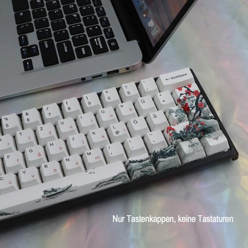 JSJT Pflaumenblüten-Tastenkappen PBT-Farbstoff-Sublimations-OEM-Profil Benutzerdefinierte Tastenkappe 128 Tasten Deutsches Tastenkappen für 61/87/104/108 Cherry MX Switches mechanische Tastaturen Bild 3