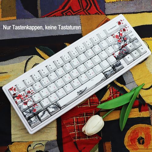 JSJT Pflaumenblüten-Tastenkappen PBT-Farbstoff-Sublimations-OEM-Profil Benutzerdefinierte Tastenkappe 128 Tasten Deutsches Tastenkappen für 61/87/104/108 Cherry MX Switches mechanische Tastaturen Bild 5