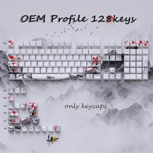 JSJT Pflaumenblüten-Tastenkappen PBT-Farbstoff-Sublimations-OEM-Profil Benutzerdefinierte Tastenkappe 128 Tasten Deutsches Tastenkappen für 61/87/104/108 Cherry MX Switches mechanische Tastaturen Bild 6