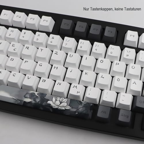 JSJT Tinte Lotus Tastenkappen 140 Tasten Deutsches Tastenkappen PBT OEM Profil Tastenkappe (nur Tastenkappe) für 61/68/84/87/96/108 Cherry MX Switches ANSI/ISO-Layout Mechanische Tastaturen Bild 3