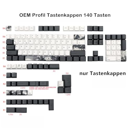 JSJT Tinte Lotus Tastenkappen 140 Tasten Deutsches Tastenkappen PBT OEM Profil Tastenkappe (nur Tastenkappe) für 61/68/84/87/96/108 Cherry MX Switches ANSI/ISO-Layout Mechanische Tastaturen Bild 6