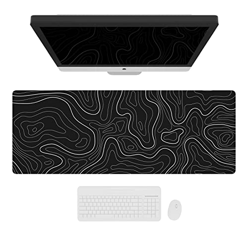 Topographische Karte Erweiterte Gaming Computer Maus Mat, Minimalistische Schreibtisch Mat Mauspad XXL, Große Gaming Maus Mat mit genähten Kanten Tischmatte (Schwarz, 80cmx30cm) Bild 2