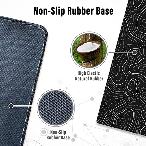 Topographische Karte Erweiterte Gaming Computer Maus Mat, Minimalistische Schreibtisch Mat Mauspad XXL, Große Gaming Maus Mat mit genähten Kanten Tischmatte (Schwarz, 80cmx30cm) Bild 5