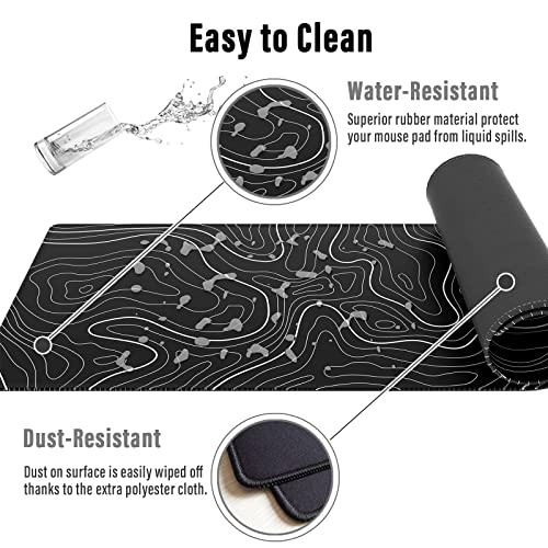 Topographische Karte Erweiterte Gaming Computer Maus Mat, Minimalistische Schreibtisch Mat Mauspad XXL, Große Gaming Maus Mat mit genähten Kanten Tischmatte (Schwarz, 80cmx30cm) Bild 6