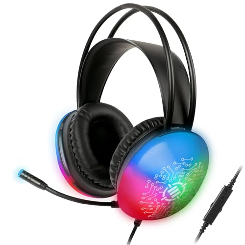 ENHANCE Voltaic 2 USB-Gaming-Headset – Stereo-Gaming-Headset für PC mit klarem Schaltungsdesign, Farbwechselnden LEDs, 50-mm-Treibern – Over-Ear-Kopfhörer mit Inline-Controller, Splitterkabel Bild 1