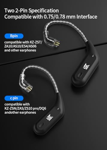 KZ AZ09 Bluetooth 5.2 Upgraded Wireless Adapter mit Rauschunterdrückung, wasserdichte B-Pins für KZ ZST, ZST-X, ZSTX, EDX, ZSR, ES4, AS10, ED12, ES3, AS06, BA10 IEM (B-Pins, Schwarz) Bild 5