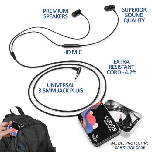 LUDOS OMNITONE Kopfhörer In Ear Kopfhörer mit Kabel und Mikrofon, 5 Jahre Garantie, In Ear Ohrhörer, 3,5 mm Klinkenstecker Earbuds, Satte Bässe Earphones, Headphones für iPhone, iPad, Huawei, Samsung Bild 2
