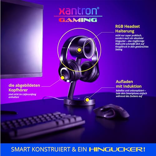 Xantron® Headset Halterung mit dynamischer RGB Beleuchtung & Induktiver Ladestation/Ideal für passionierte Gamer/Universal Headset Ständer/Kopfhörer Halter als Gaming Zubehör Bild 2