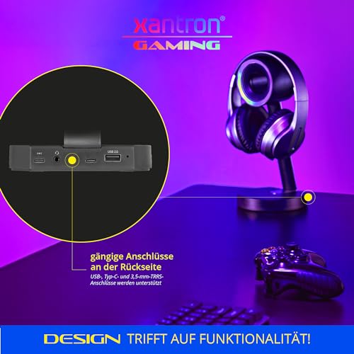 Xantron® Headset Halterung mit dynamischer RGB Beleuchtung & Induktiver Ladestation/Ideal für passionierte Gamer/Universal Headset Ständer/Kopfhörer Halter als Gaming Zubehör Bild 4