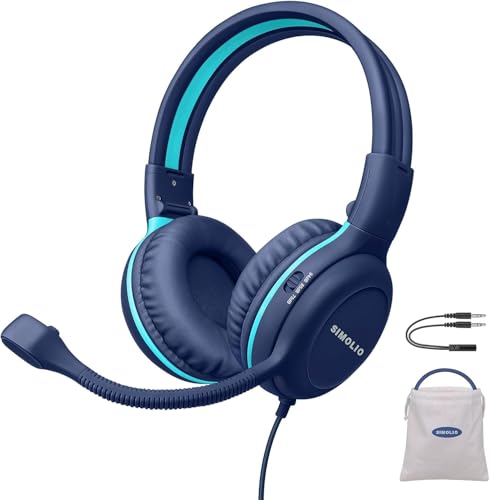 SIMOLIO Kopfhörer Kinder mit Mikrofon, On-Ear-Kinder Kopfhörer mit Mikrofon für Schüler, Gaming Kopfhörer mit Mikrofon, Audio-Sharing, Blau Bild 1