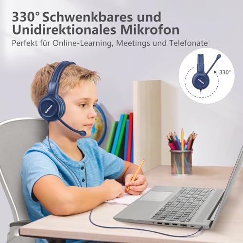 SIMOLIO Kopfhörer Kinder mit Mikrofon, On-Ear-Kinder Kopfhörer mit Mikrofon für Schüler, Gaming Kopfhörer mit Mikrofon, Audio-Sharing, Blau Bild 2