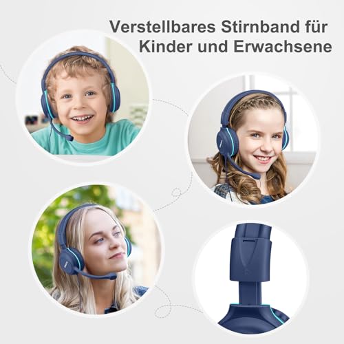 SIMOLIO Kopfhörer Kinder mit Mikrofon, On-Ear-Kinder Kopfhörer mit Mikrofon für Schüler, Gaming Kopfhörer mit Mikrofon, Audio-Sharing, Blau Bild 4