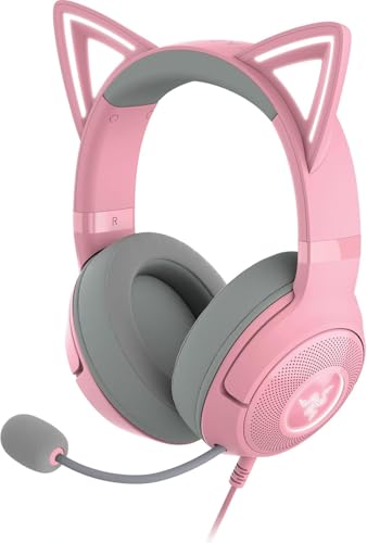 Razer Kraken V2 Kitty USB-kabelgebundenes RGB-Headset: Chroma Ears – Stream reaktive Beleuchtung – HyperClear Mikrofon – 40 mm Triforce-Treiber – 7.1 Surround-Sound – Quarz-Rosa (erneuert) Bild 1