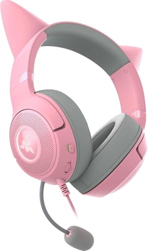 Razer Kraken V2 Kitty USB-kabelgebundenes RGB-Headset: Chroma Ears – Stream reaktive Beleuchtung – HyperClear Mikrofon – 40 mm Triforce-Treiber – 7.1 Surround-Sound – Quarz-Rosa (erneuert) Bild 2