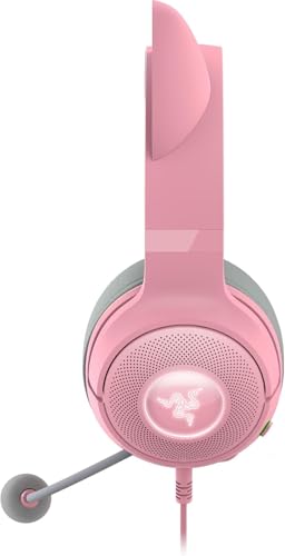 Razer Kraken V2 Kitty USB-kabelgebundenes RGB-Headset: Chroma Ears – Stream reaktive Beleuchtung – HyperClear Mikrofon – 40 mm Triforce-Treiber – 7.1 Surround-Sound – Quarz-Rosa (erneuert) Bild 3