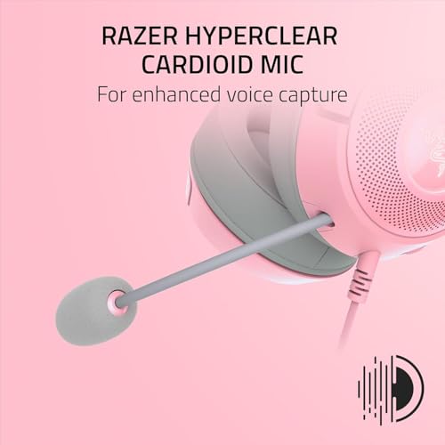 Razer Kraken V2 Kitty USB-kabelgebundenes RGB-Headset: Chroma Ears – Stream reaktive Beleuchtung – HyperClear Mikrofon – 40 mm Triforce-Treiber – 7.1 Surround-Sound – Quarz-Rosa (erneuert) Bild 6