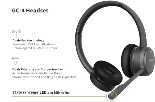 GEQUDIO GC-4+B Kabelloses Headset – DECT & Bluetooth System mit ANC – Farbdisplay Basisstation für Unify OpenScape, GX5, GZ-6, PC & Mac – 200m Reichweite – Stereo – Modell: GC-4+B Bild 3