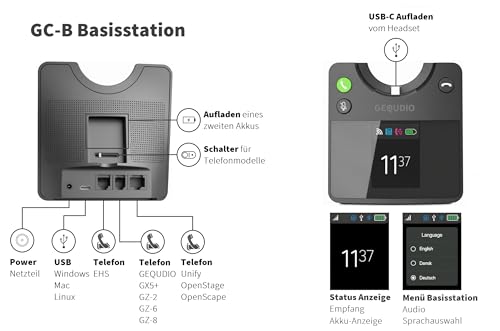 GEQUDIO GC-1+B Kabelloses Headset – DECT & Bluetooth System einohrig – Farbdisplay Basisstation für Unify OpenScape, GX5, GZ-6, PC & Mac – 200m Reichweite – Mono – Modell: GC-1+B Bild 4