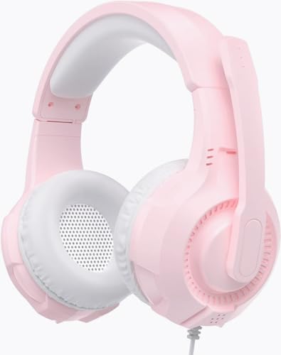 Rosa Katzenohr-Kopfhörer für Gaming-PC, 3,5 mm kabelgebundenes Gaming-Headset mit Mikrofon mit Geräuschunterdrückung, weiche Memory-Ohrenschützer, Stereo-Headset für PS4, PS5, Xbox, Laptop, Mac, Bild 1
