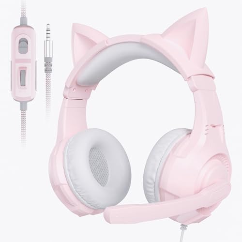 Rosa Katzenohr-Kopfhörer für Gaming-PC, 3,5 mm kabelgebundenes Gaming-Headset mit Mikrofon mit Geräuschunterdrückung, weiche Memory-Ohrenschützer, Stereo-Headset für PS4, PS5, Xbox, Laptop, Mac, Bild 7