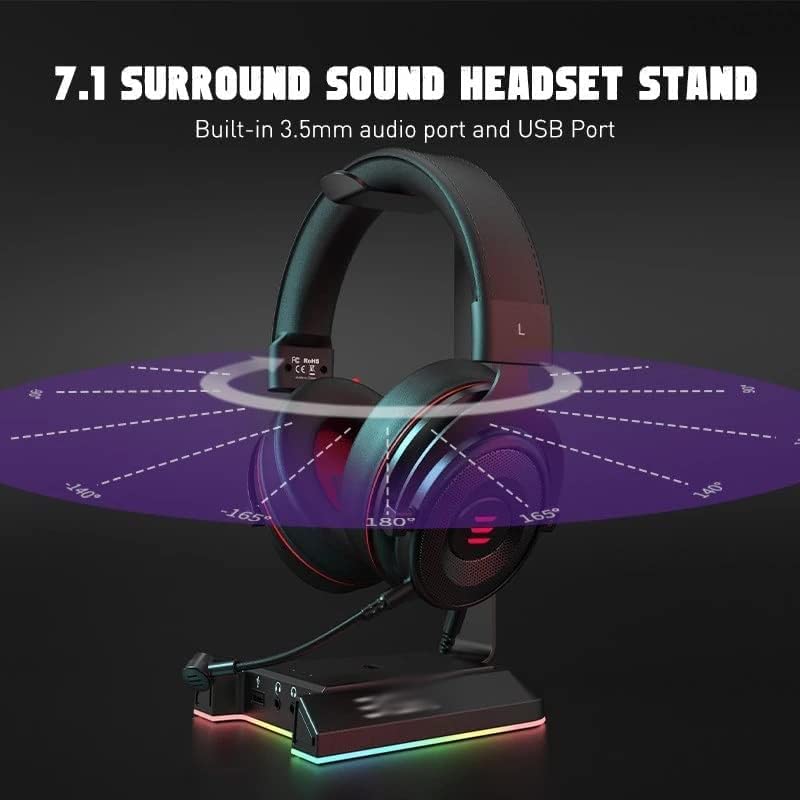 ZUMAHA Neu Headset-Halter Surround-Gaming-Kopfhörerständer RGB mit 2 USB- und 3 3,5-mm-Kopfhörerhalter für Gamer-PC Headset Halterung Bild 5
