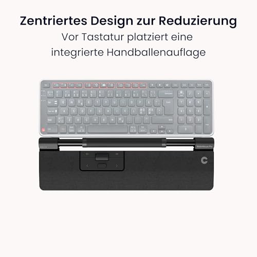 Contour RollerMouse Pro, Slim - Ergonomische Maus zur Linderung von Nacken-, Schulter- und Handgelenksschmerzen, zentrales Rollerbar-Design, Handgelenkauflage aus veganem Leder, Bluetooth Bild 2