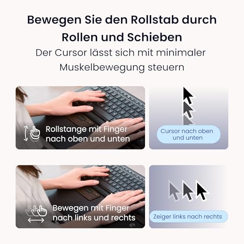 Contour RollerMouse Pro, Slim - Ergonomische Maus zur Linderung von Nacken-, Schulter- und Handgelenksschmerzen, zentrales Rollerbar-Design, Handgelenkauflage aus veganem Leder, Bluetooth Bild 3