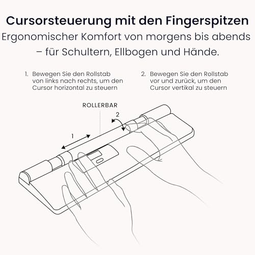Contour RollerMouse Pro, Slim - Ergonomische Maus zur Linderung von Nacken-, Schulter- und Handgelenksschmerzen, zentrales Rollerbar-Design, Handgelenkauflage aus veganem Leder, Bluetooth Bild 5