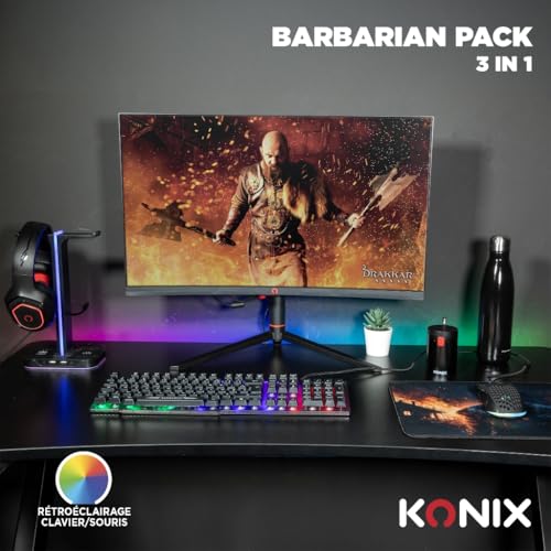 Konix Drakkar Barbarian Gaming-Zubehörpaket für PC - AZERTY-Tastatur mit LED-Hintergrundbeleuchtung - Kabelgebundene Maus 102 g - Viking-Mauspad Bild 2