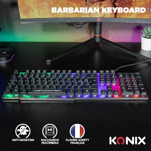 Konix Drakkar Barbarian Gaming-Zubehörpaket für PC - AZERTY-Tastatur mit LED-Hintergrundbeleuchtung - Kabelgebundene Maus 102 g - Viking-Mauspad Bild 3