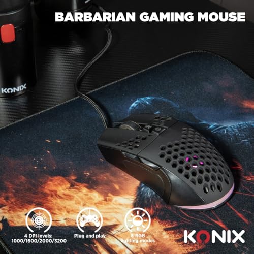 Konix Drakkar Barbarian Gaming-Zubehörpaket für PC - AZERTY-Tastatur mit LED-Hintergrundbeleuchtung - Kabelgebundene Maus 102 g - Viking-Mauspad Bild 4