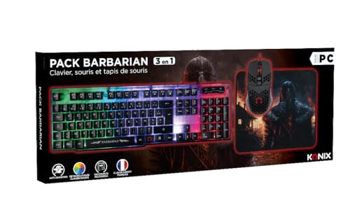 Konix Drakkar Barbarian Gaming-Zubehörpaket für PC - AZERTY-Tastatur mit LED-Hintergrundbeleuchtung - Kabelgebundene Maus 102 g - Viking-Mauspad Bild 6