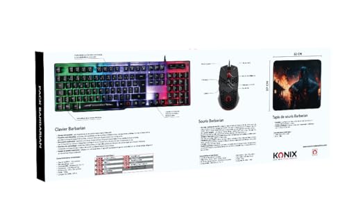 Konix Drakkar Barbarian Gaming-Zubehörpaket für PC - AZERTY-Tastatur mit LED-Hintergrundbeleuchtung - Kabelgebundene Maus 102 g - Viking-Mauspad Bild 7