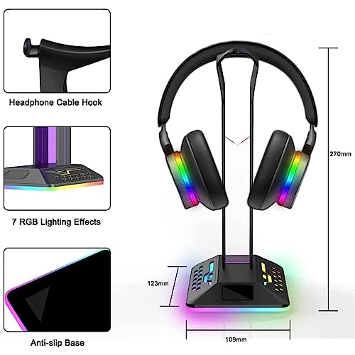 GAENZA Neu Gaming-Headset-Halter, RGB-Kopfhörerständer, Typ-C-Eingang, Dual-USB-Ausgang, Kopfhörerhalter für Schreibtisch, vertikaler Kopfhörerständer Headset Halterung Bild 2