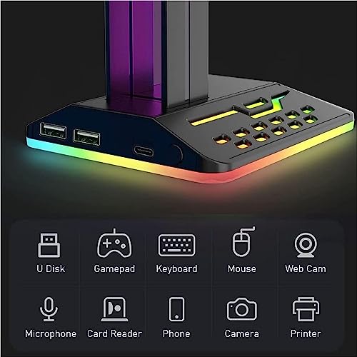 GAENZA Neu Gaming-Headset-Halter, RGB-Kopfhörerständer, Typ-C-Eingang, Dual-USB-Ausgang, Kopfhörerhalter für Schreibtisch, vertikaler Kopfhörerständer Headset Halterung Bild 3
