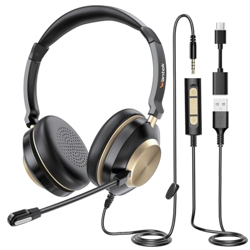 Wantek USB Headset mit Mikrofon für PC Laptop,Einstellbare Noise Cancelling Business Office Headsets Bild 1