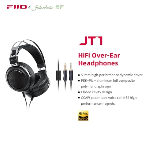 FiiO JadeAudio JT1 Professionelle Studio-Kopfhörer für Aufnahmen, Gaming-Headset mit Mikrofon, 50 mm Membranen, Hi-Res Musikstudio-Headset Bild 3