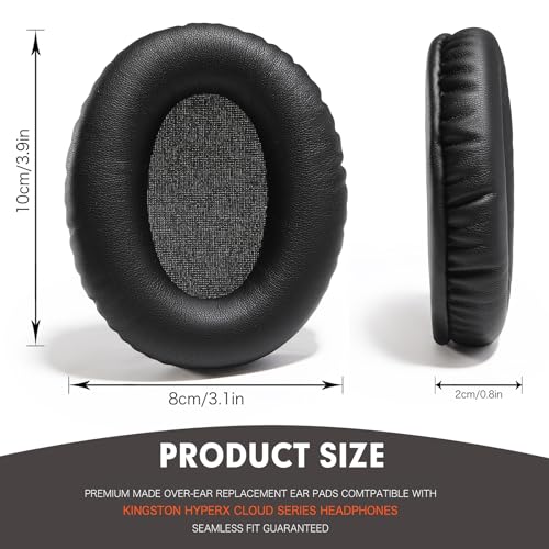 Professionelle PU-Leder Ersatz Ohrpolster für Kingston HyperX Cloud II/Cloud 2 / Cloud 1 Polster, Verwendet hochwertigen Memory-Schaumstoff (Eiweißleder-Schwarz) Bild 3