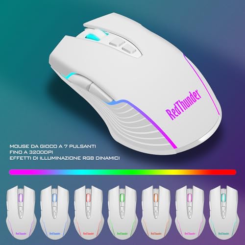 RedThunder K10 Kabellose Gaming-Tastatur und -Maus, LED-Hintergrundbeleuchtung, wiederaufladbarer Akku mit 3800 mAh, mechanisches Gefühl, Anti-Ghosting + 7D 3200 DPI-Maus, IT-Layout, PC-Spieler, weiß Bild 5