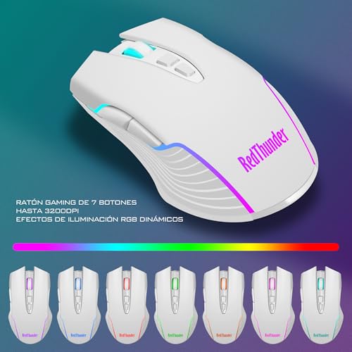 RedThunder K10 Kabellose Gaming-Tastatur, RGB-Hintergrundbeleuchtung, wiederaufladbarer Akku mit 3800 mAh, Anti-Ghosting + 7D-Maus, 3200 DPI, ES-Layout, für PC/PS5/Xbox-Weiß Bild 5