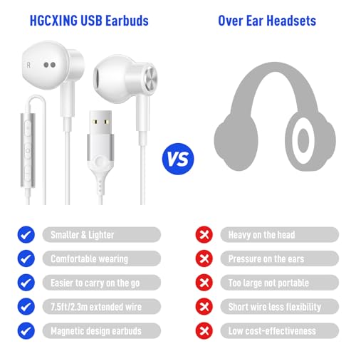 USB-Kopfhörer für PC, Laptop, Mignetisch, kabelgebunden, Computer-Kopfhörer mit Mikrofon-Steuerung, Stummschaltung, leicht, Geräuschunterdrückung, In-Ear-Gaming-Headset für MacBook Pro, Büro, Arbeit, Bild 6
