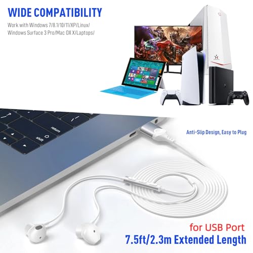 USB-Kopfhörer für PC, Laptop, Mignetisch, kabelgebunden, Computer-Kopfhörer mit Mikrofon-Steuerung, Stummschaltung, leicht, Geräuschunterdrückung, In-Ear-Gaming-Headset für MacBook Pro, Büro, Arbeit, Bild 7