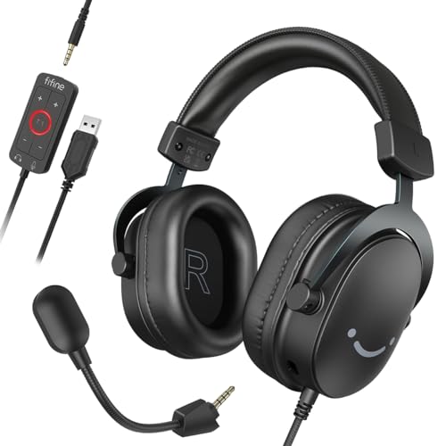 FIFINE Gaming Headset mit Mikrofon, Over Ear Kopfhörer mit Kabel, USB Headset für PC PS4 PS5 Xbox Switch, RGB Headphone mit 7.1 Surround Sound und Ohrpolster Bild 1