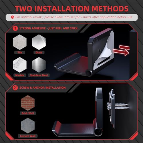 PlayVital FOLD Wandhalterung Controller Halter für PS5/4,Faltbarer Wandständer für Xbox Series X/S,Switch Pro, Gaming Kopfhörer Ständer für Xbox Wireless Headset, für Pulse 3D Headset-Schwarz(2 Stück) Bild 5