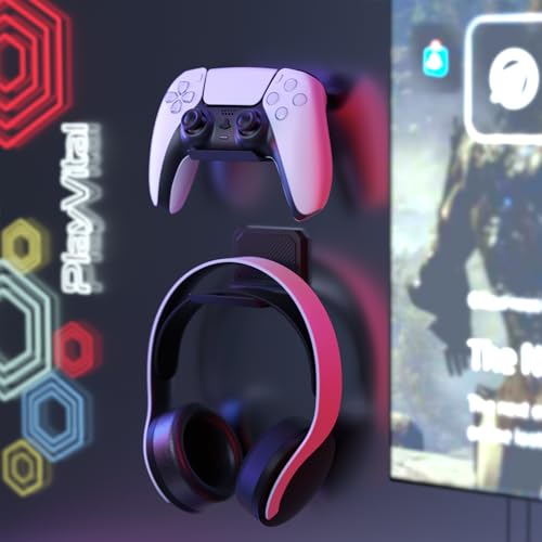 PlayVital FOLD Wandhalterung Controller Halter für PS5/4,Faltbarer Wandständer für Xbox Series X/S,Switch Pro, Gaming Kopfhörer Ständer für Xbox Wireless Headset, für Pulse 3D Headset-Schwarz(2 Stück) Bild 6