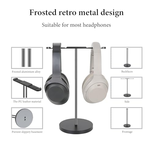 GEEKRIA Aluminiumlegierung Dual Kopfhörer Ständer für Over-Ear Kopfhörer, Gaming Headset Halter, Schreibtisch Display-Aufhänger mit Solider Schwerer Basis Kompatibel mit Beats, Bose, Sony, AKG, ATH Bild 2