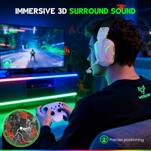 WESEARY WG1 Wireless Gaming Headset für Xbox Series X|S/One, PC, PS5, PS4, Switch, Mac, 2.4GHz & Bluetooth Headset mit Mikrofon, Low Latency, Noise Cancelling, LED Light, 50H Akku Bild 3