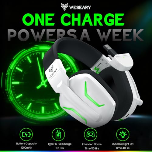 WESEARY WG1 Wireless Gaming Headset für Xbox Series X|S/One, PC, PS5, PS4, Switch, Mac, 2.4GHz & Bluetooth Headset mit Mikrofon, Low Latency, Noise Cancelling, LED Light, 50H Akku Bild 6