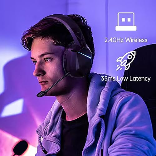 Gaming-Headset, Geringe Latenz, Kabelloses 2,4-G-Stereo-Headset mit RGB-Kühlbeleuchtung, Geräuschunterdrückung, EIN-Tasten-Umschaltung, Angenehm zu Tragen, Lange Bild 3