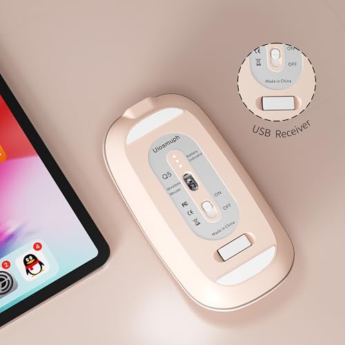 Uiosmuph Q5 Kabellos Maus, Wiederaufladbar Funkmaus 2.4G Leise Funkmaus Ultra Dünn Wireless Computermaus 1600 DPI Mit Mäuse mit USB-Empfänger Typ-C für Laptop, PC, MacBook (Rose) Bild 4